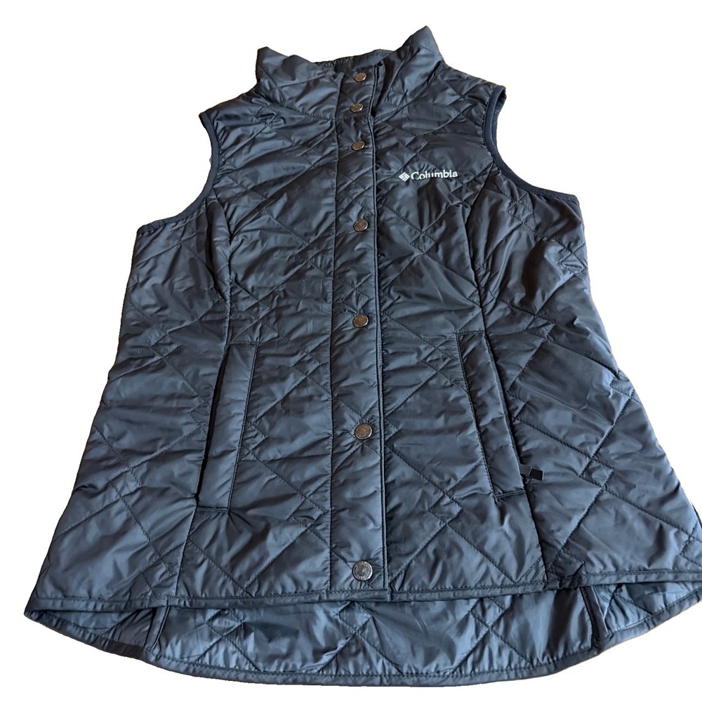 Columbia Quilted Vest Women’s Medium Black Snap Front Lightweight Insulated